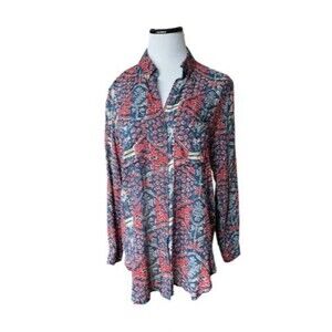 Anthropologie‎ Pilcro Womens Leilani Tunic Button Down Size S Red Blue Southwest